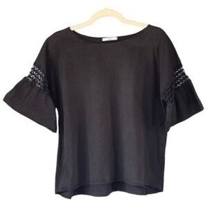 T7 BLESS Top Crochet Lace Bell Sleeve Black Faded Grunge Goth Lattice Blouse
